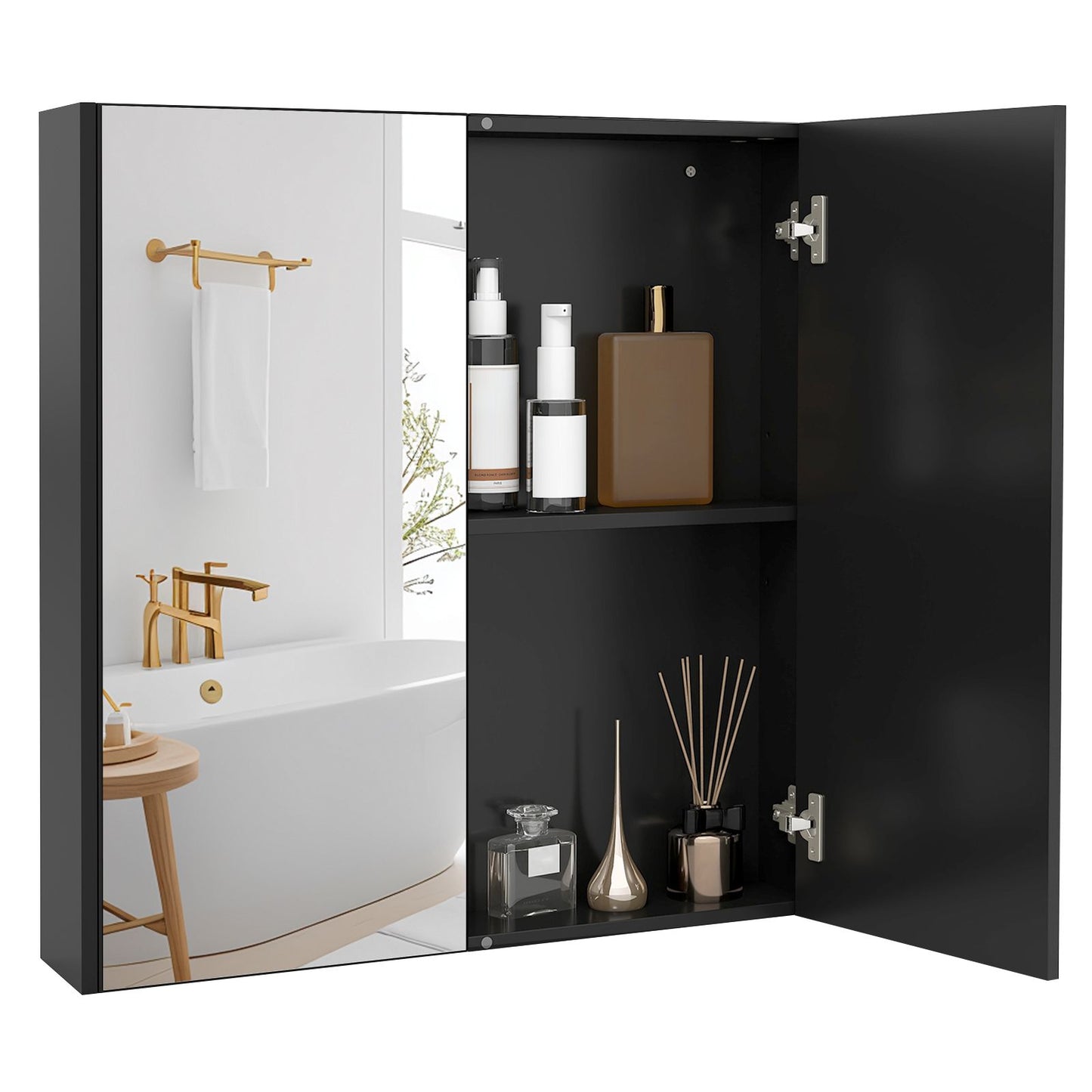 Sleek Medicine Cabinet with Double Mirrored Doors - Space-Saving Storage Solution for Your Bathroom