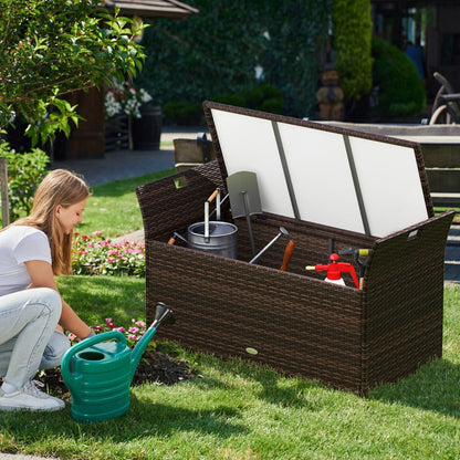 Outdoor Storage Bench with Hand-Woven PE Rattan Wicker and Side Handles