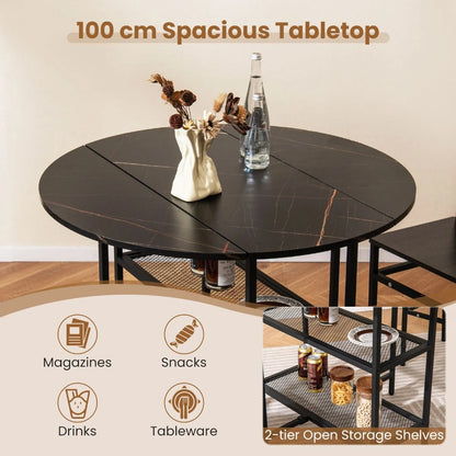 Round Kitchen Table Modern Dining Table with Drop Leaf Tabletop