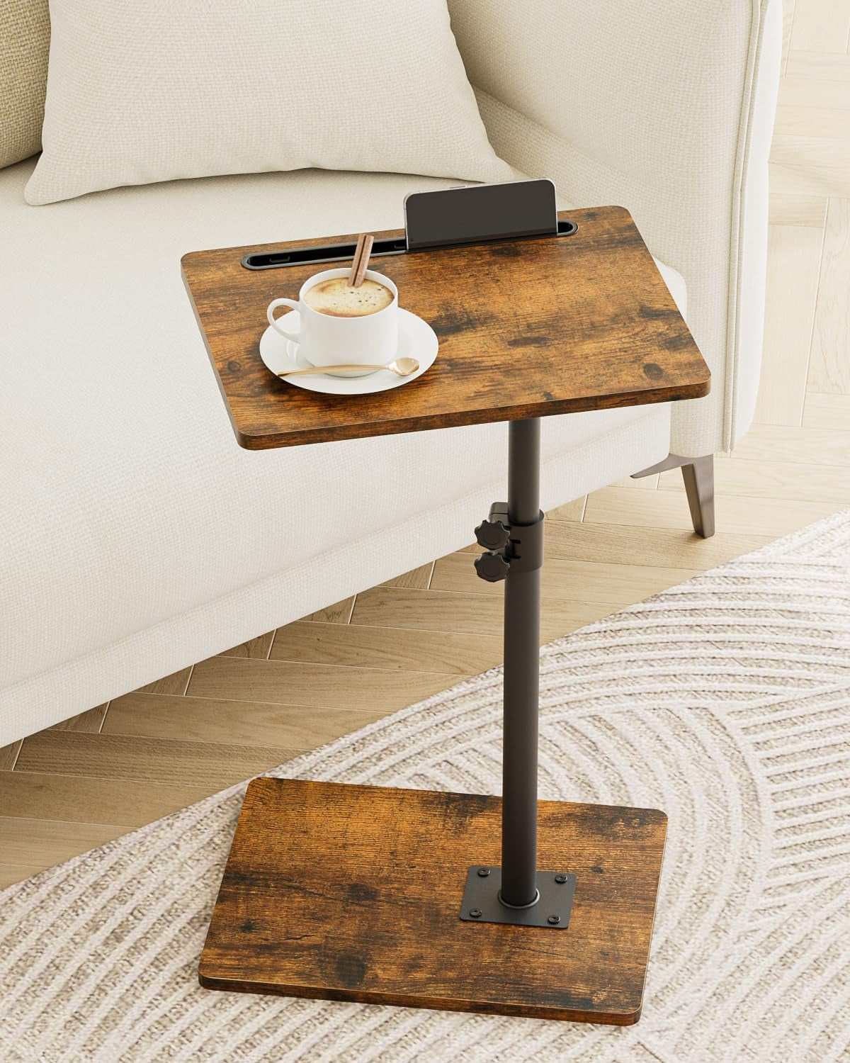 Side Table, C-Shaped Adjustable Sofa Table, 360°Swivel Coffee Tables,40X30X(45-83) Cm,Small End Tables Bedside for Living Room, Bedroom(Black)