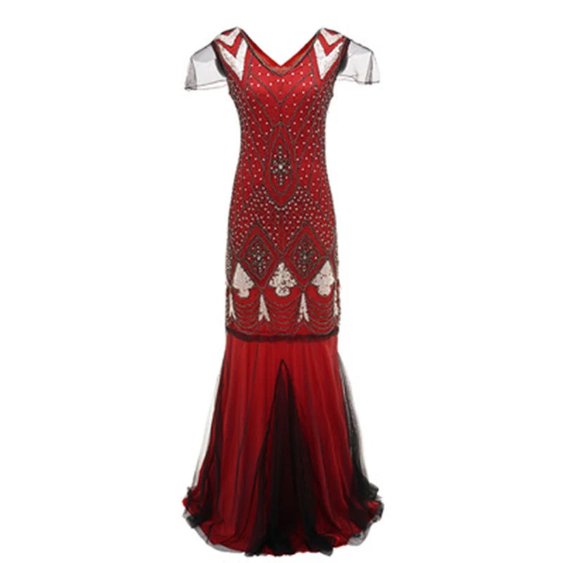Women Sequins Glitter Gatsby Vintage Dress 1920S Retro Clubwear Elegant Ladies Halloween Party Cos Dresses Long Gowns Vestidos