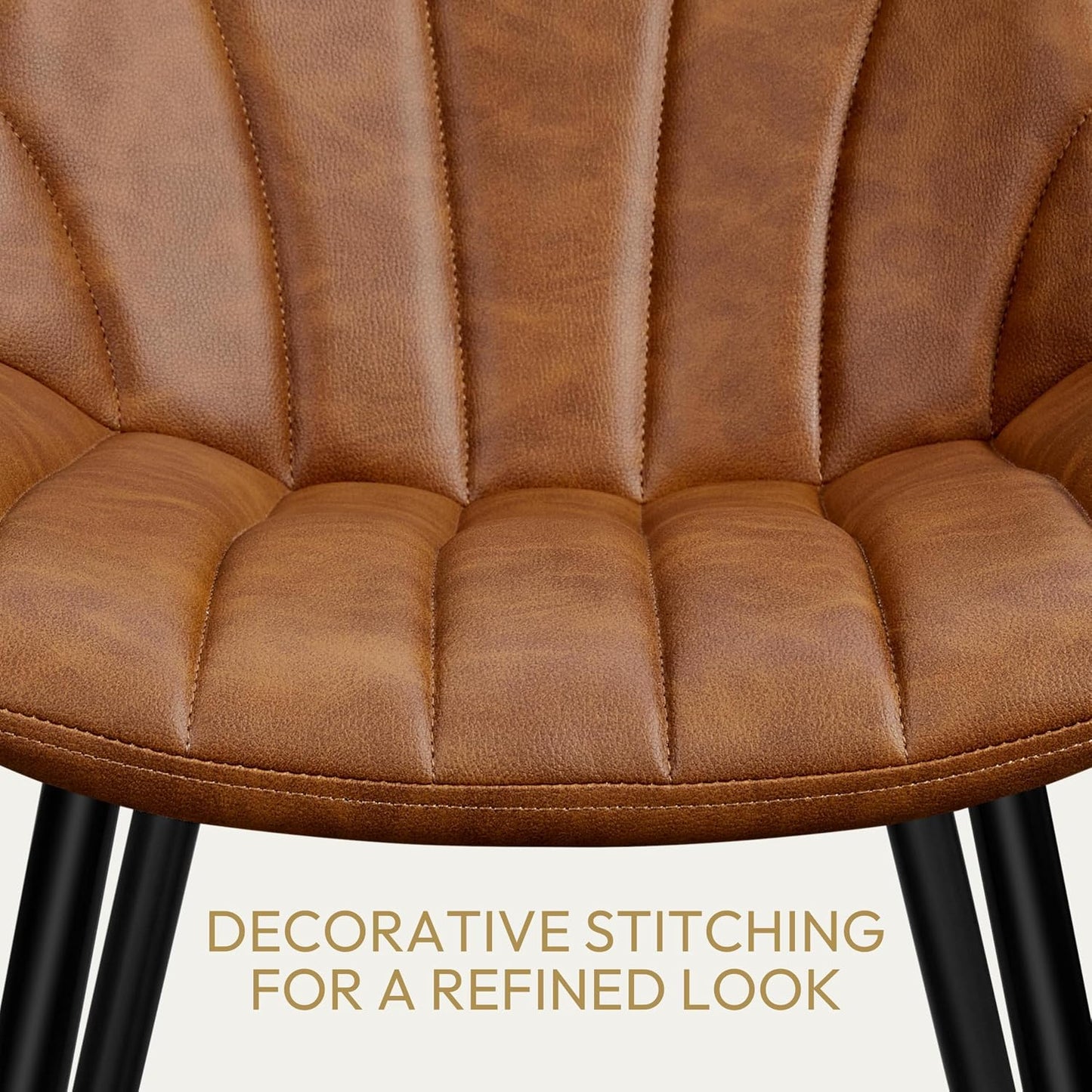 Set of 2 Modern Upholstered Dining Chairs with Metal Legs, Armless Side Chairs for Kitchen Dining Room Living Room, Kitchen Chairs with Backrest Brown | Comfortable Padded Seat | Modern Retro Design | PU Leather Upholstery | Metal Legs | for Kitchen Dining Room