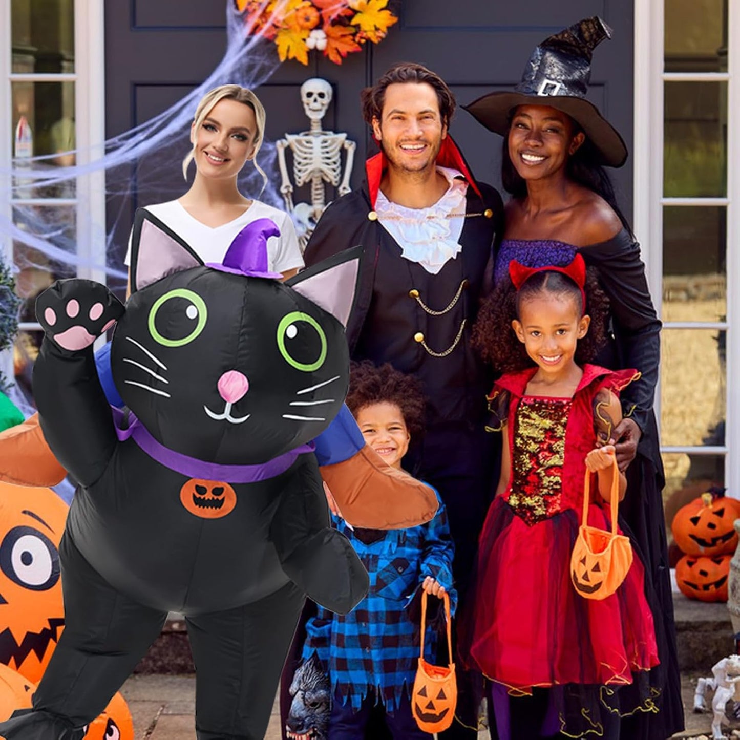Inflatable Cat Costume for Adult Kids, Halloween Costumes Men Women Ride on Blow up Costumes Funny Fancy Dress Party Costumes (Adult)