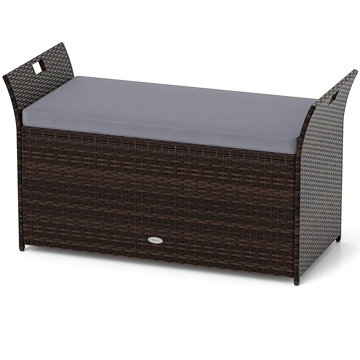 Outdoor Storage Bench with Hand-Woven PE Rattan Wicker and Side Handles