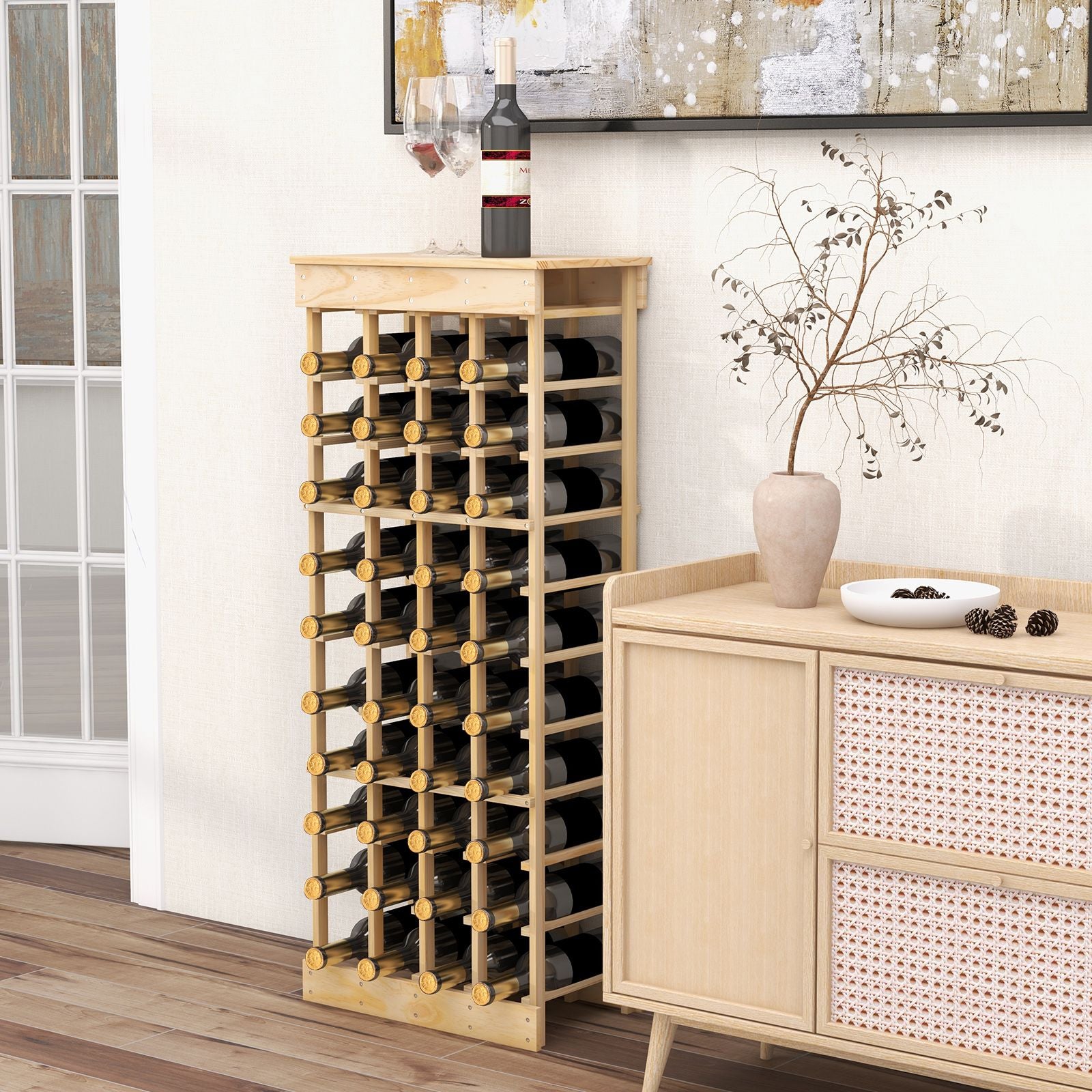 40-Bottle Freestanding Wine Rack Storage Shelf with Tabletop