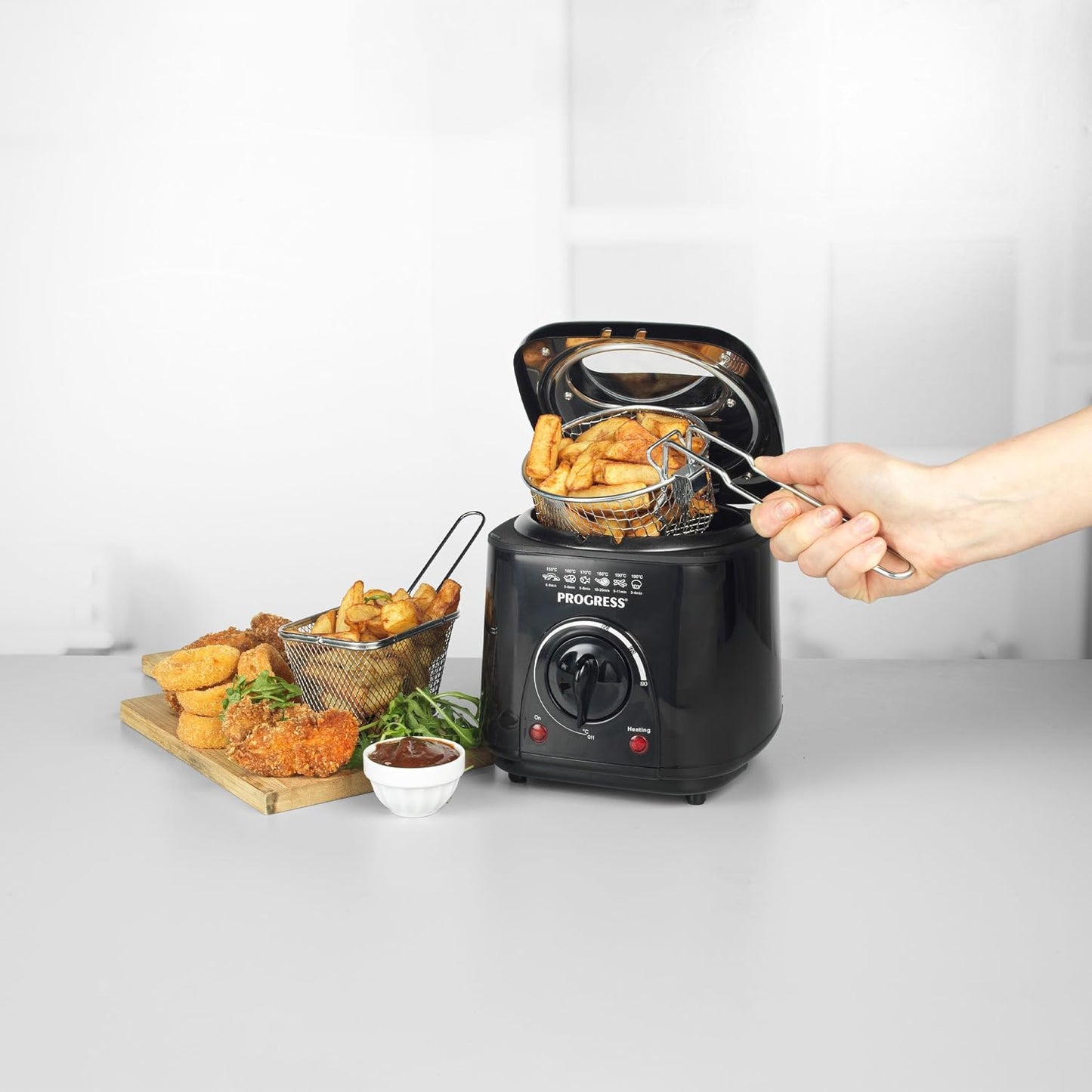 Compact Deep Fat Fryer, 1 L, 950 W, Black | Adjustable Temperature Control, Odour-Reducing Filter, Non-Stick Bowl, Viewing Window, Removable Basket for Draining
