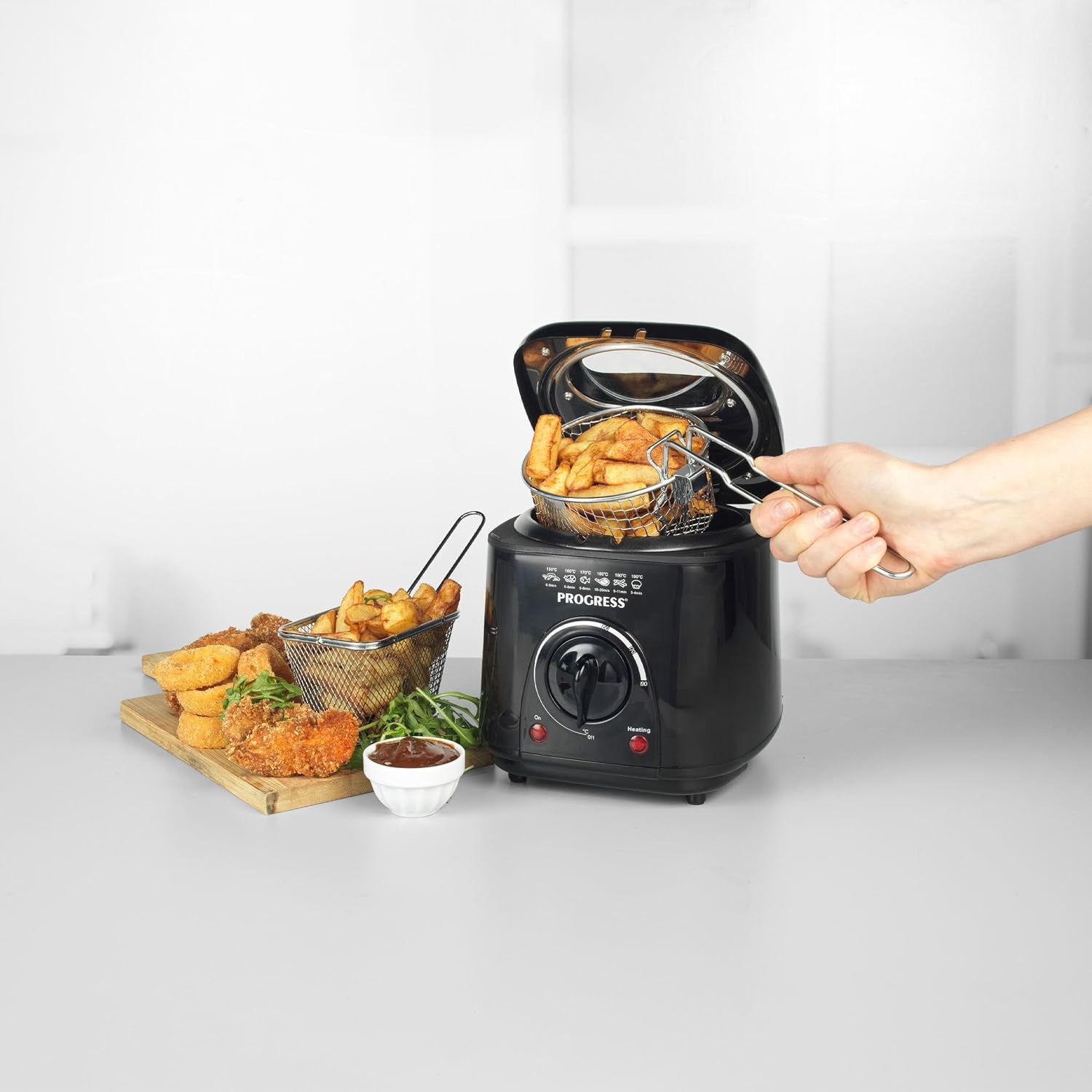Compact Deep Fat Fryer, 1 L, 950 W, Black | Adjustable Temperature Control, Odour-Reducing Filter, Non-Stick Bowl, Viewing Window, Removable Basket for Draining