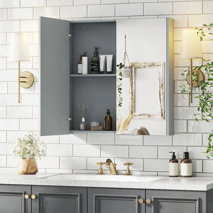 Sleek Medicine Cabinet with Double Mirrored Doors - Space-Saving Storage Solution for Your Bathroom