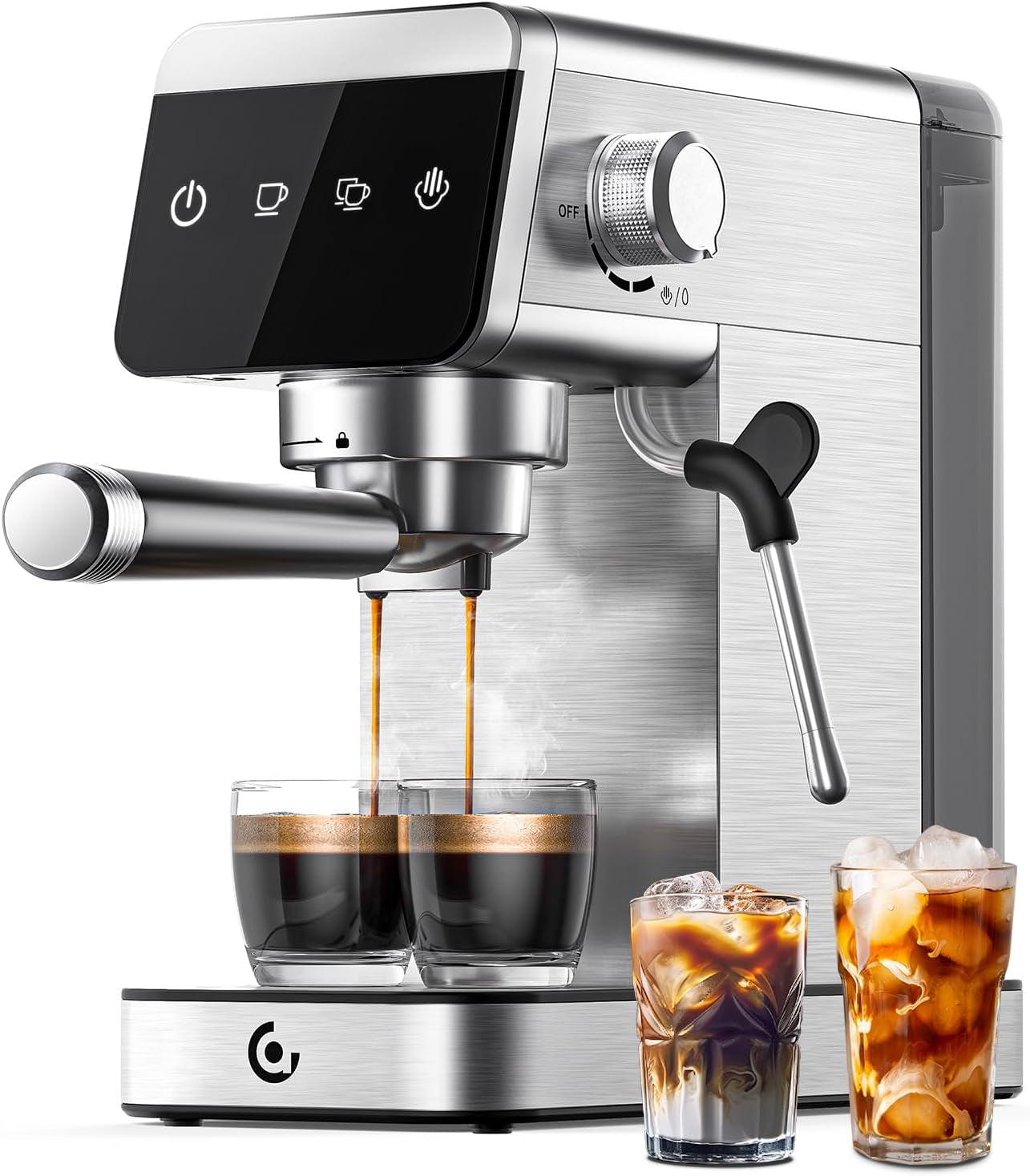Coffee Machine 20 Bar, 1350W Espresso Machine, Compact Stainless Steel Coffee Machines with LED Touch Screen, Powerful Steam Wand, Removable Water Tank