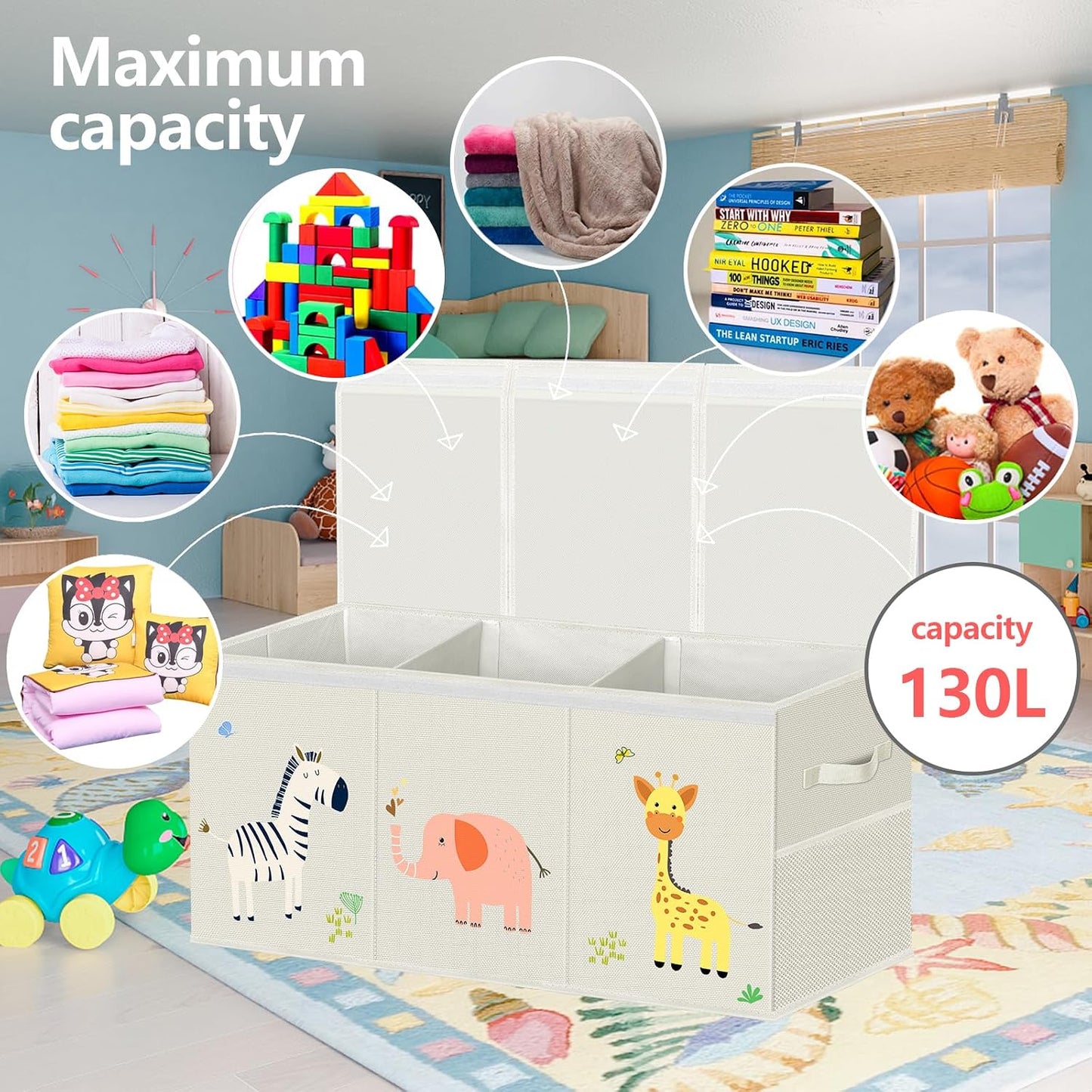 Extra Large Toy Box Storage for Boys Girls - Collapsible Toy Chest Organizer for Kids,Toy Bin Container with Lid and Handles for Clothes,Blanket,Nursery,Playroom,Bedroom,Stuffed Animals,Quilt(Beige)