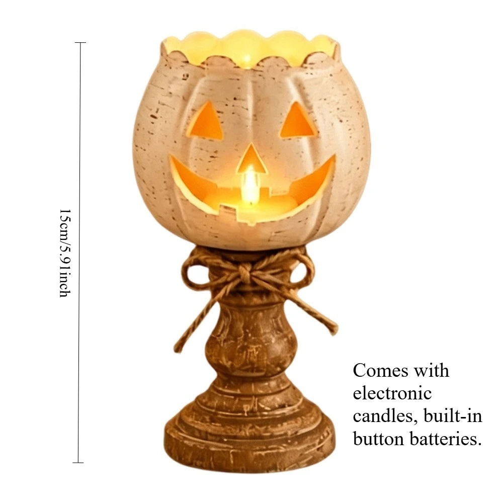 Halloween Pumpkin Candle Holder, Rustic Jack O Lantern Candlestick Tabletop Decor for Fall Harvest Party