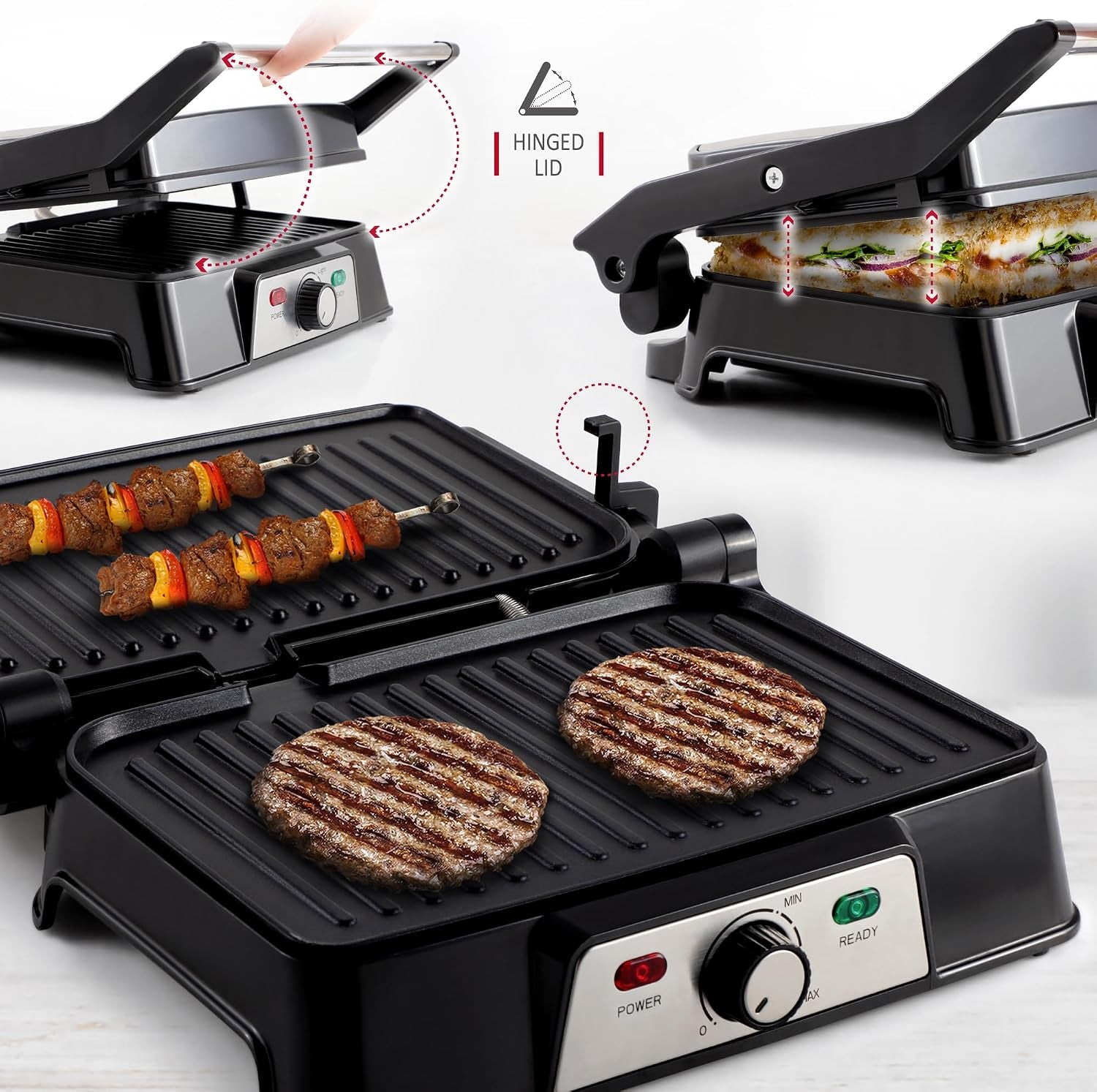 Panini Maker & Health Grill - Sandwich Toaster, Panini Press - 2 Slice Non-Stick Grill Plates – Built-In Fat Tray - 1500W - Stainless Steel – Easy to Clean