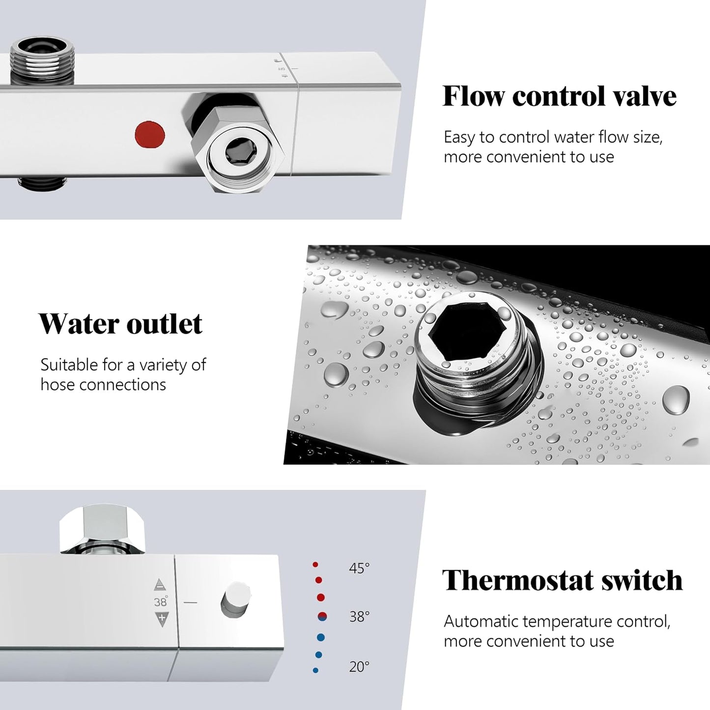 Simple Bathroom Thermostatic Shower Mixer Set with 12" Square Rainfall Shower Head(304 Stainless Steel), 3 Modes Handheld Shower, Anti-Leak Hose, Anti-Scald, Easy Install(Chrome)