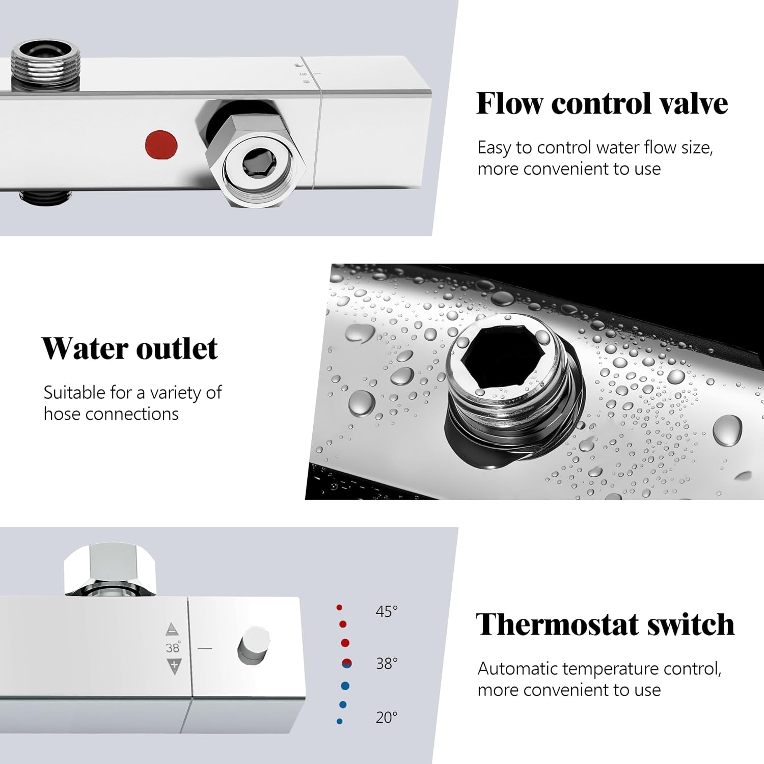 Simple Bathroom Thermostatic Shower Mixer Set with 12" Square Rainfall Shower Head(304 Stainless Steel), 3 Modes Handheld Shower, Anti-Leak Hose, Anti-Scald, Easy Install(Chrome)