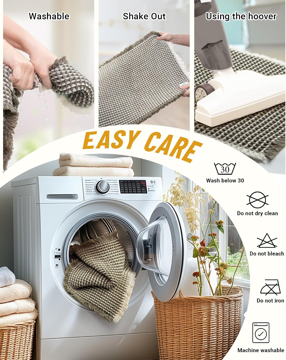 Large Waffle Bath Mat Set, Non Slip Bathroom Mat Set, Ultra Absorbent Bath Mats for Bathroom Decor, Extra Soft Floor Bathroom Rugs Sets 2 Piece, Green&White Washable Mats(51×119Cm &41×61Cm)