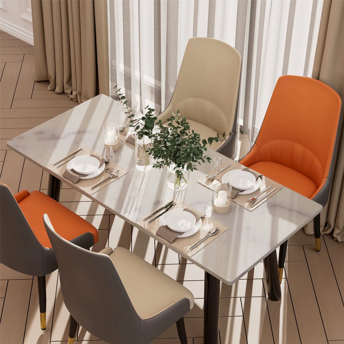 Faux Leather Dining Chairs Set of 2, Modern Upholstered Kitchen Dining Room Chairs Armless Accent Side Chairs with Metal Legs