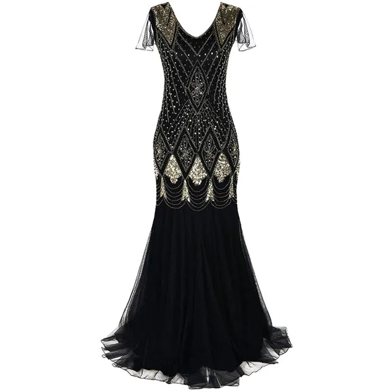 Women Sequins Glitter Gatsby Vintage Dress 1920S Retro Clubwear Elegant Ladies Halloween Party Cos Dresses Long Gowns Vestidos