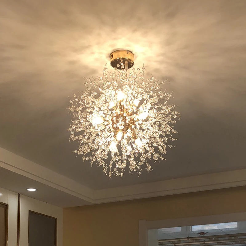 2021 Modern Crystal Dandelion Chandelier Indoor Lighting Pendant Lamp for Living Room Dining Room Home Decorative Luminaires