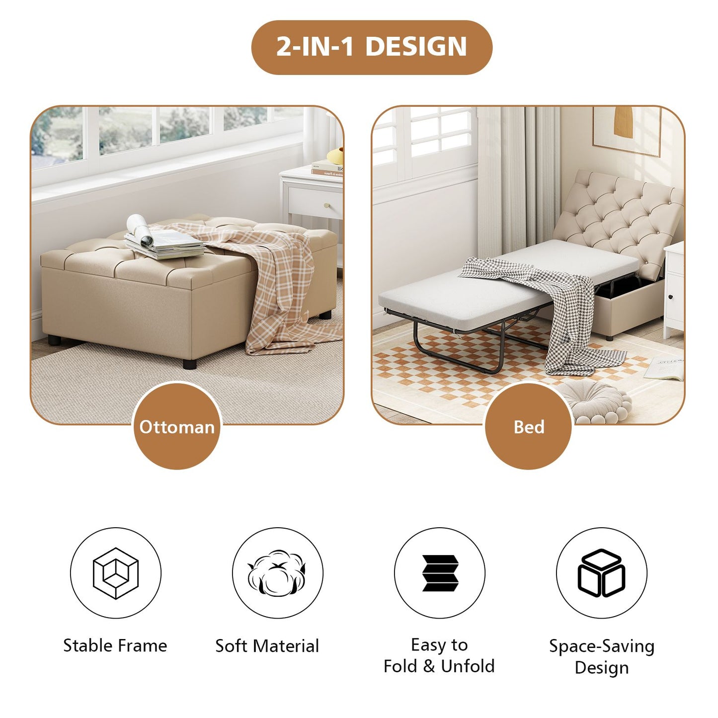 2-In-1 Convertible Sofa Bed with Mattress for Home and Office