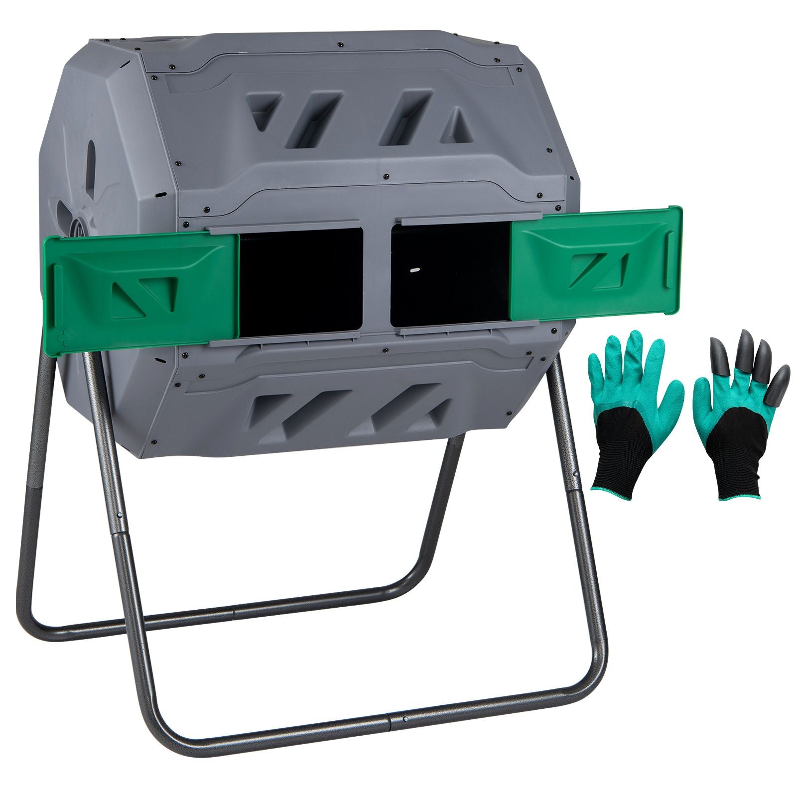 Compost Bin 160L Dual Chamber Composting Tumbler with Sliding Doors