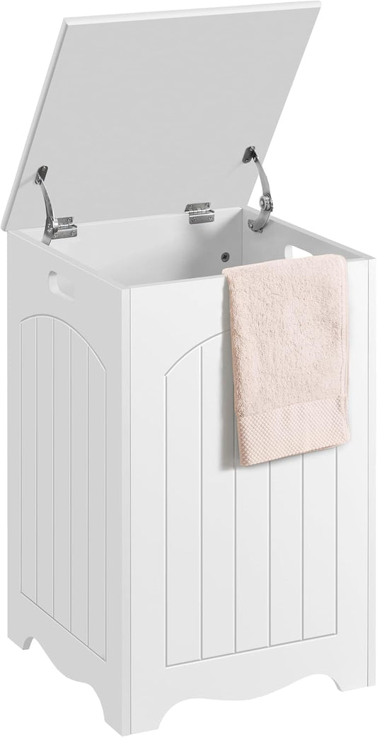 White Bathroom Laundry Basket Large Bin Wooden Storage Home Organizer Hamper with Lid