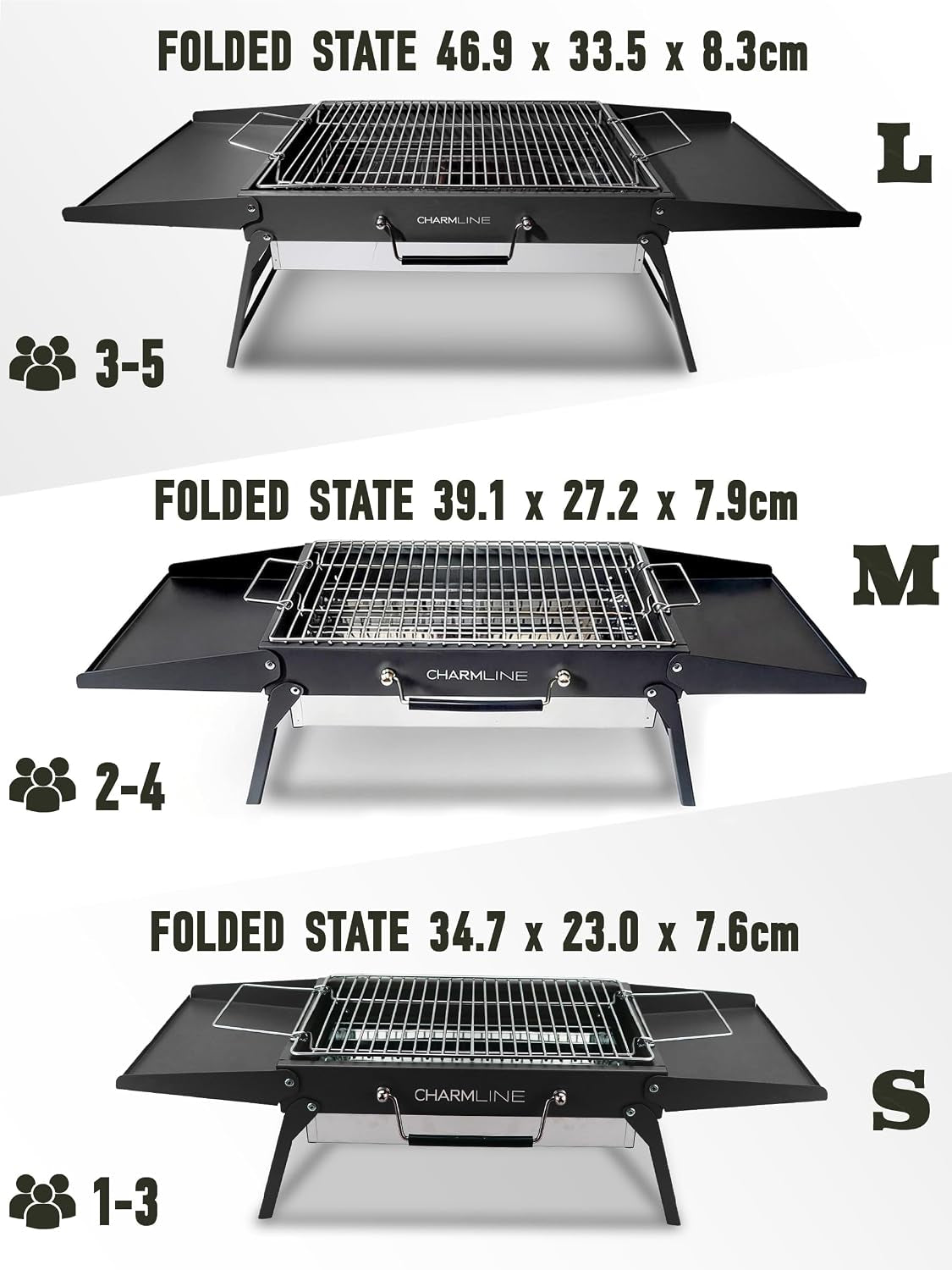 39 X 27 Cm Foldable Portable Charcoal BBQ Grill, Camping BBQ Grill for 2–4 People, Ideal for Camping, Garden, Beach, Picnic & Tabletop Use, Black