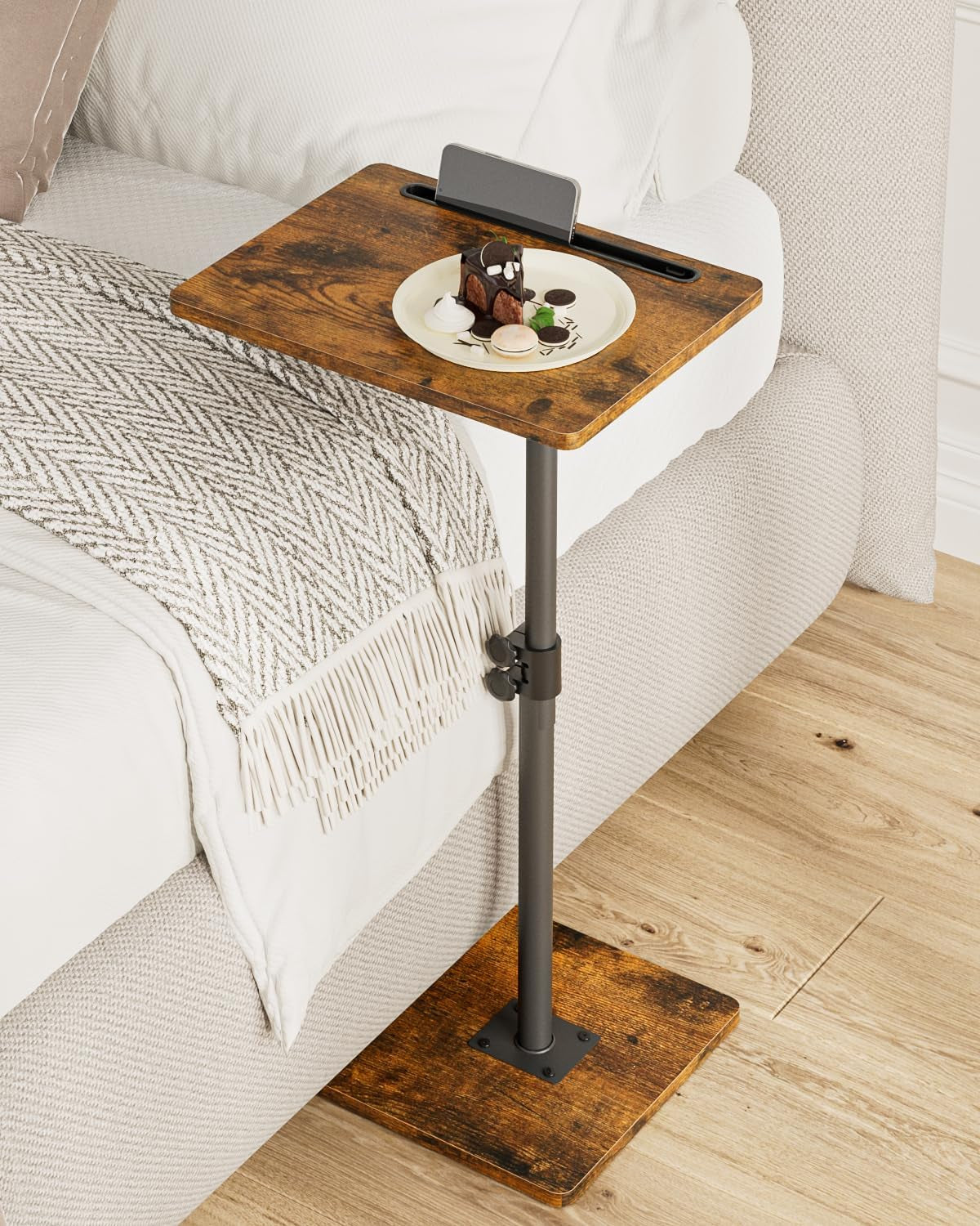Side Table, C-Shaped Adjustable Sofa Table, 360°Swivel Coffee Tables,40X30X(45-83) Cm,Small End Tables Bedside for Living Room, Bedroom(Black)