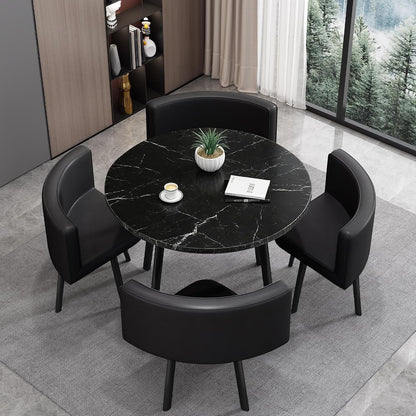 Dining Table and Chairs Set 4, Modern Wooden Small Kitchen Dining Table with 4 Faux Leather Chairs for Small Space Home Apartment, Living Room Office