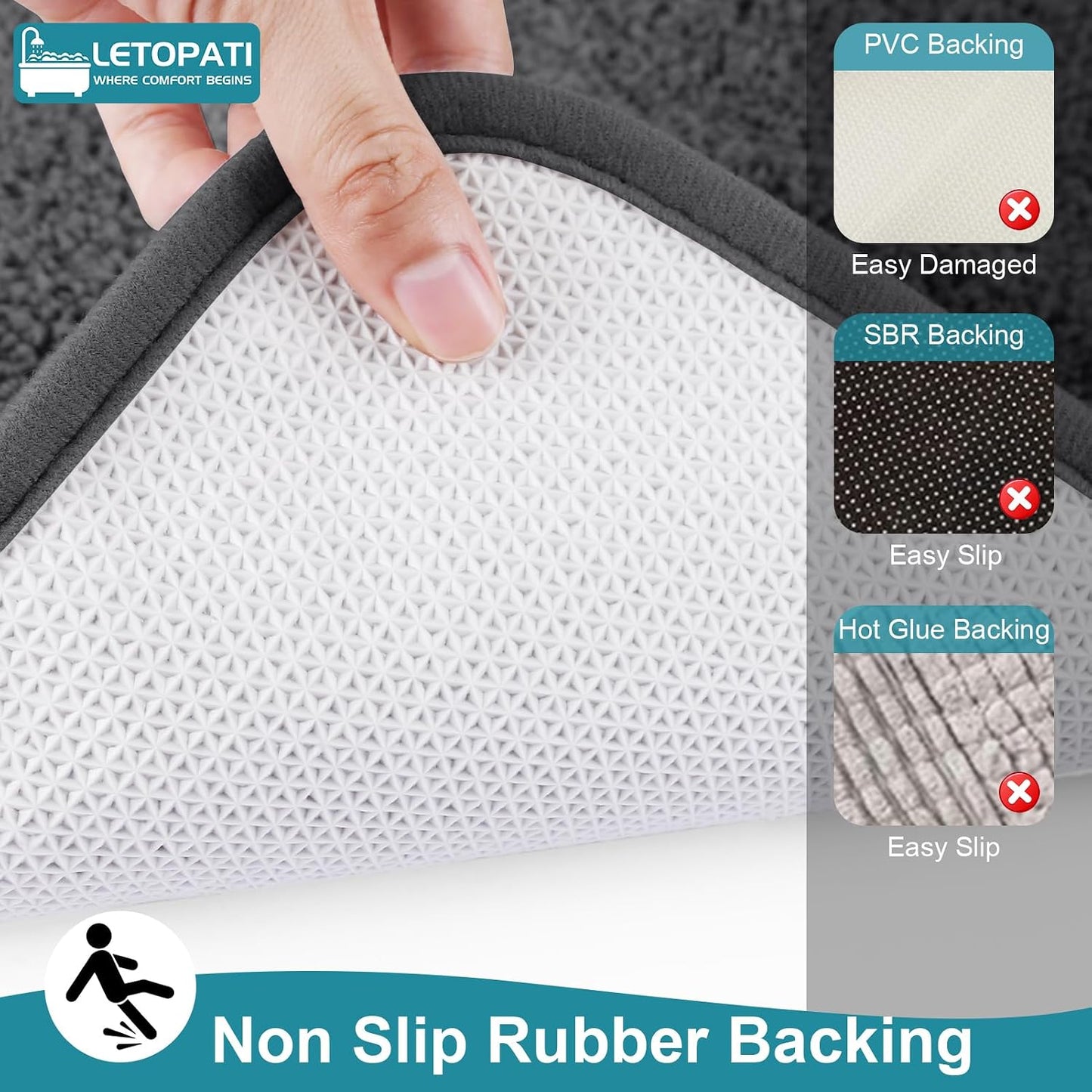 Bath Mat Sets 3 Piece, Non Slip Rubber Backing Bath Mats for Bathroom Floor, Extra Soft Microfiber Bathroom Mat and Toilet Mat, Absorbent Washable Bath Rug Sets, Dark Grey