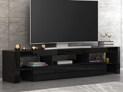 Front RGB LED TV Stand Cabinet Unit Modern 160Cm TV Desk with Storage for Entertainment Living Room (Black)