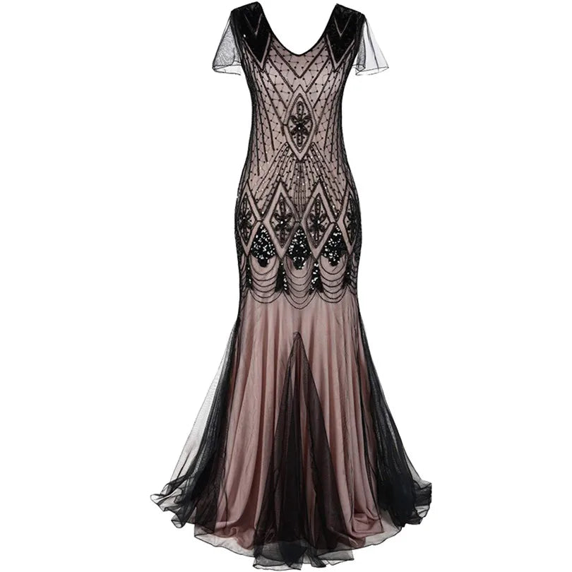 Women Sequins Glitter Gatsby Vintage Dress 1920S Retro Clubwear Elegant Ladies Halloween Party Cos Dresses Long Gowns Vestidos