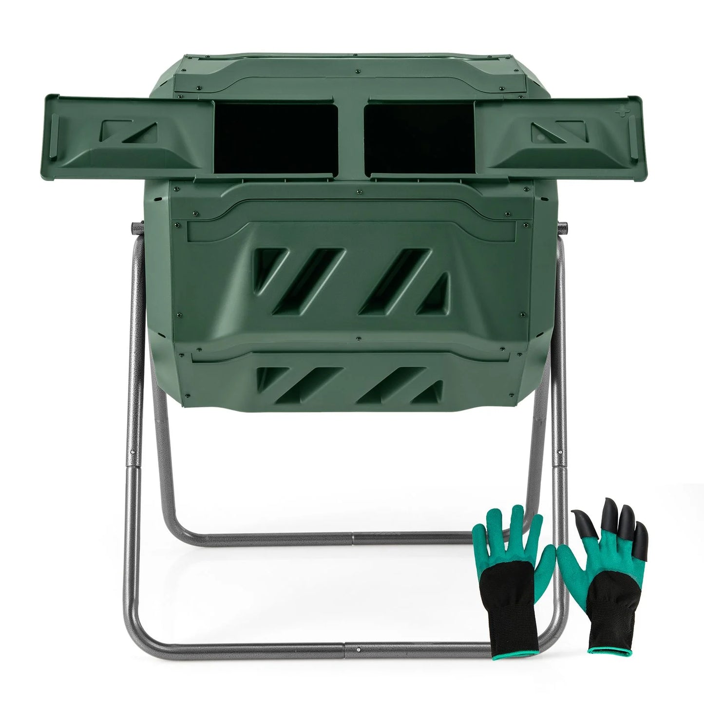 Compost Bin 160L Dual Chamber Composting Tumbler with Sliding Doors