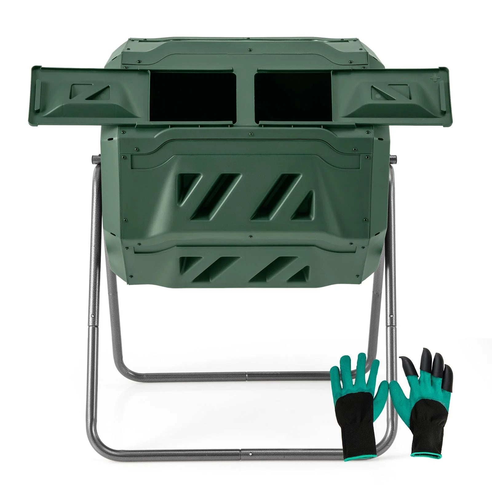 Compost Bin 160L Dual Chamber Composting Tumbler with Sliding Doors