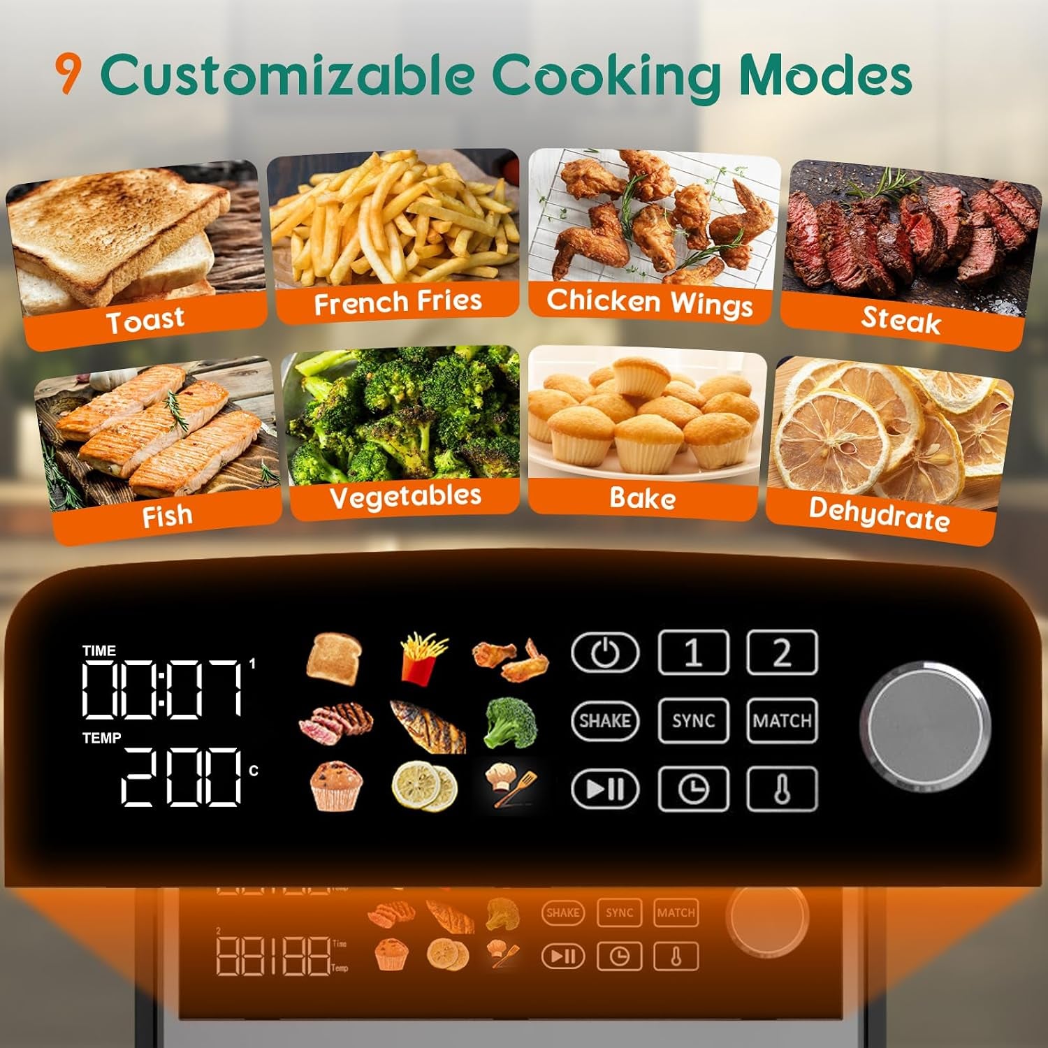 10L Double Stack Air Fryer with Dual Basket & 2 Drawers – 2400W Dual Air Fryer for Even Heating with 4 Cooking Levels | 9-In-1 Modes, Sync&Match, Shake Reminder，Large for Family Capacity