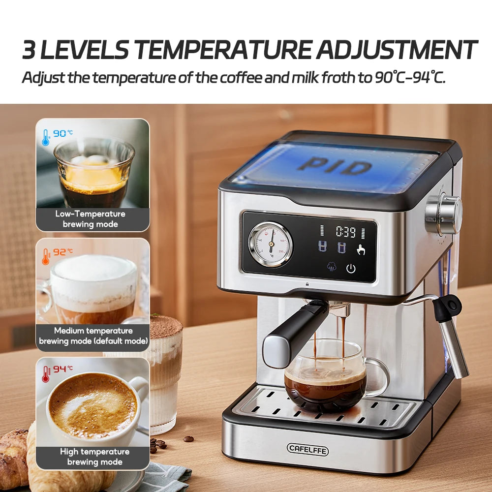 Espresso Coffee Machines Stainless Steel with Milk Frother Steam Wand Semi-Automatic Cappuccino Maker 20Bar Cafetera