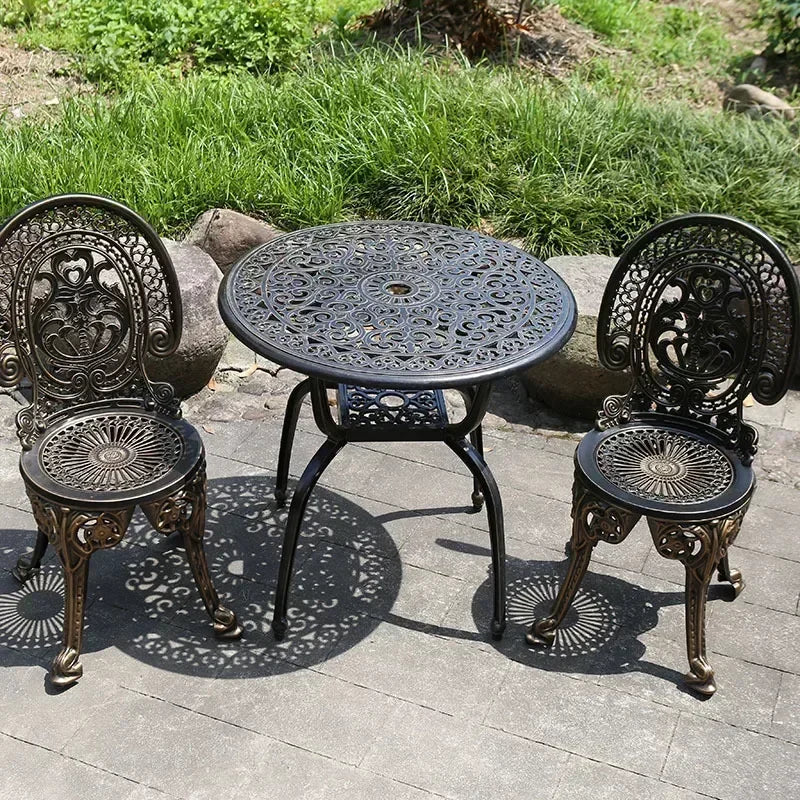 Italian Waterproof Iron Garden Furniture Sets Cast Aluminum Sun-Proof Courtyard Villa Outdoor Table and Chair Set