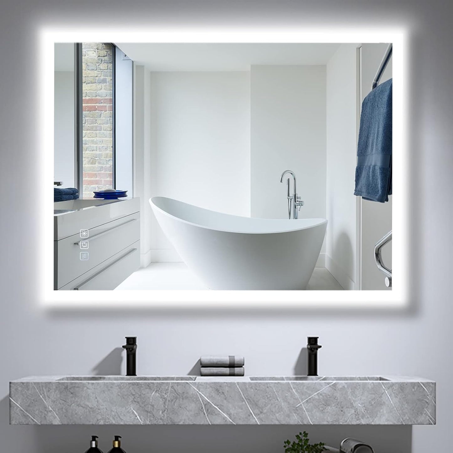 800X600 Mm Backlit Illuminated Bathroom Mirrors, Wall Mounted Multifunction Bathroom Vanity Mirror with LED Lights, Adjustable Light, anti Fog, Memory Dimming Function, Vertical/Horizontal
