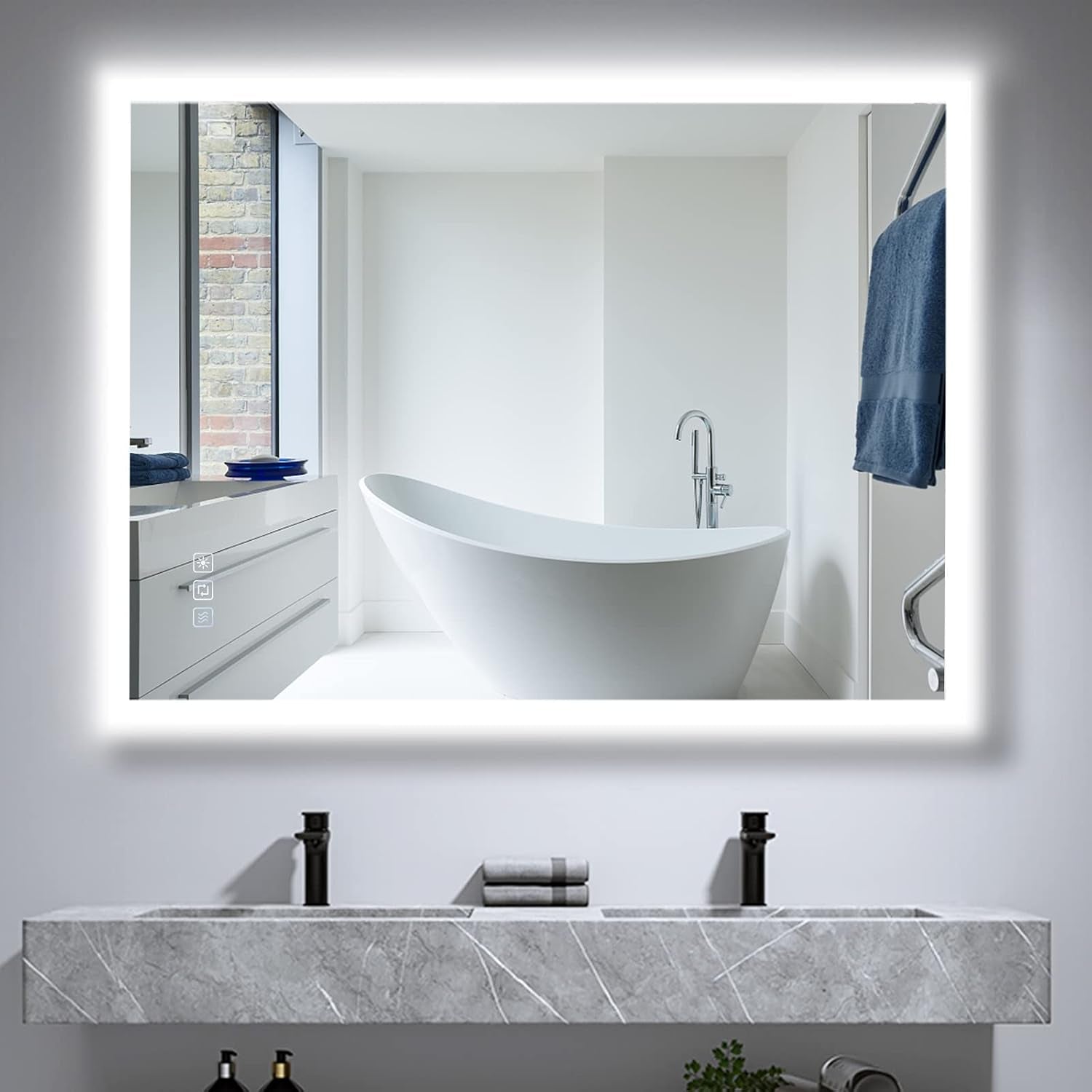 800X600 Mm Backlit Illuminated Bathroom Mirrors, Wall Mounted Multifunction Bathroom Vanity Mirror with LED Lights, Adjustable Light, anti Fog, Memory Dimming Function, Vertical/Horizontal
