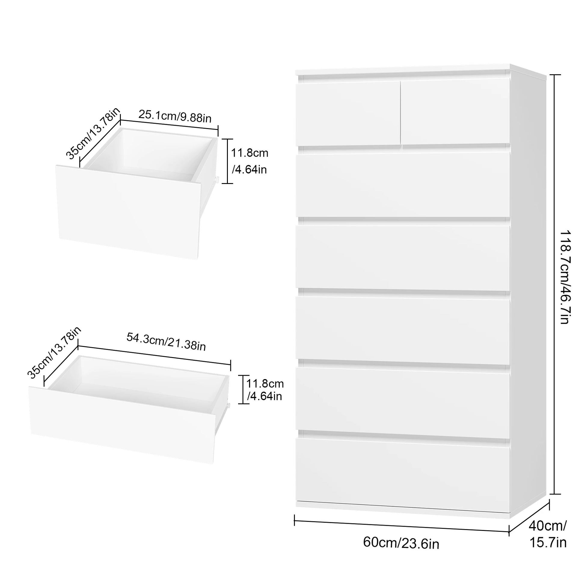 Chest of Drawers Bedroom, Tall Chest of Drawers with 7 Drawers, Bedroom Furniture Storage Cupboard Cabinet Bedroom Dresser, for Living Room Hallway 60X40X119Cm