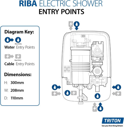 Riba, Shower Electric, 8.5 KW, White, Instant Hot Water, Replacement Shower, anti Twist Hose, Bathroom Showering Unit