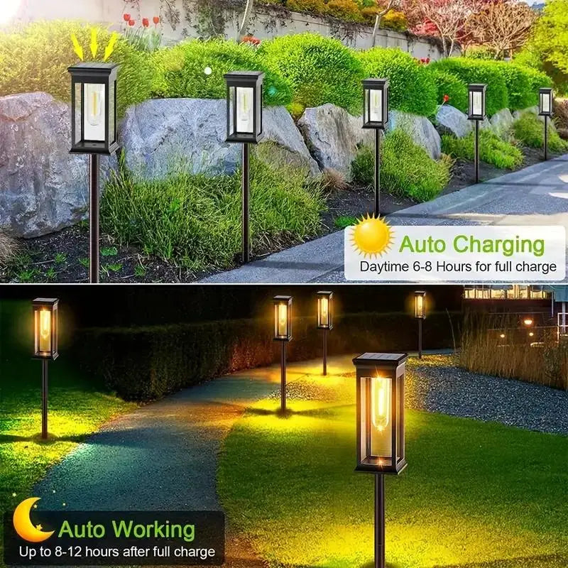 Solar Pathway Warm Lights Outdoor Waterproof Solar Powered Garden for Walkway Yard Backyard Landscape Lighting Decoration