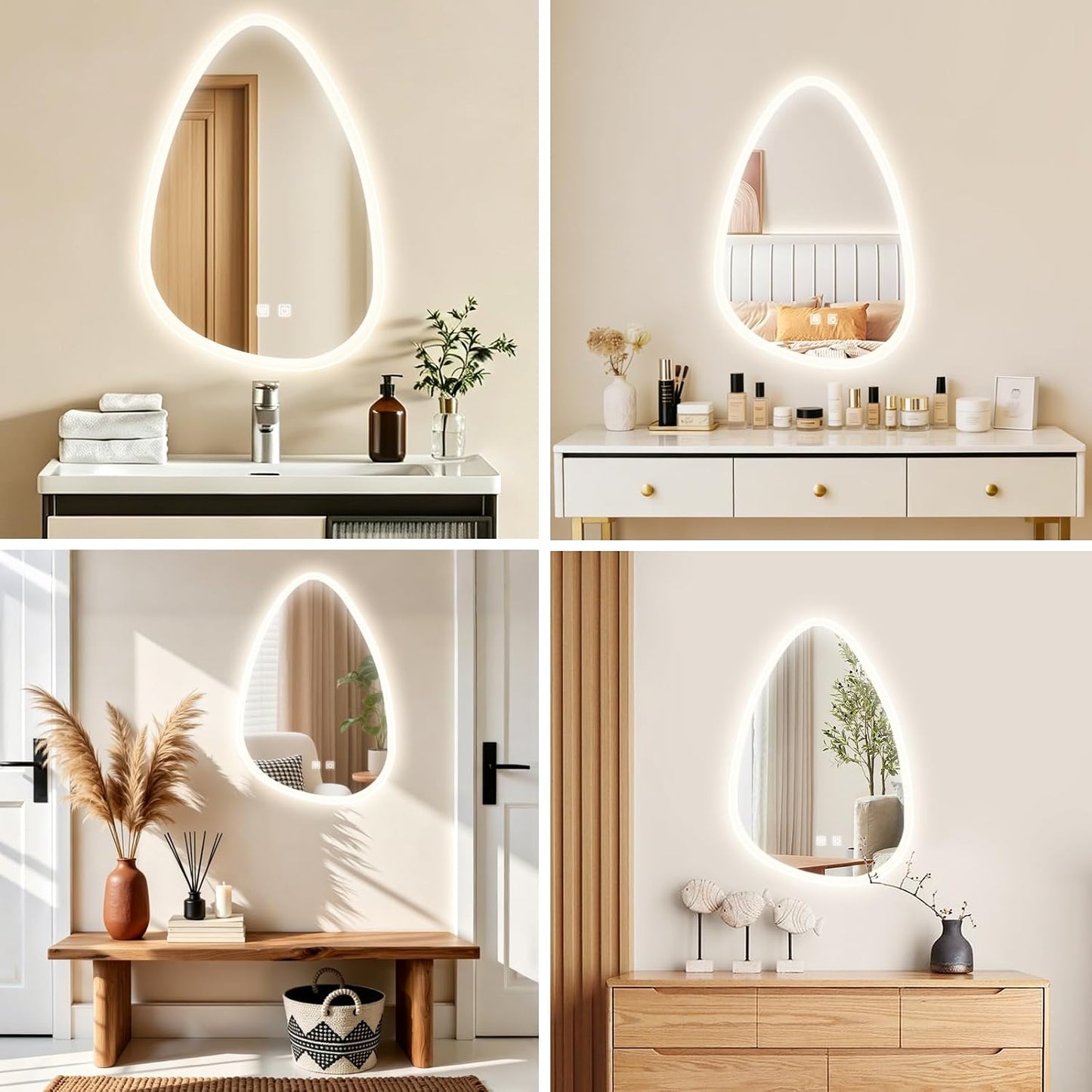 Bathroom Mirror with LED Lights, 500×700Mm Electric Vanity Mirror with Backlit Lights, Anti-Fog, Asymmetrical, Wall Mounted Dimmable 3 Color Lighting, IP54, Vertically Only