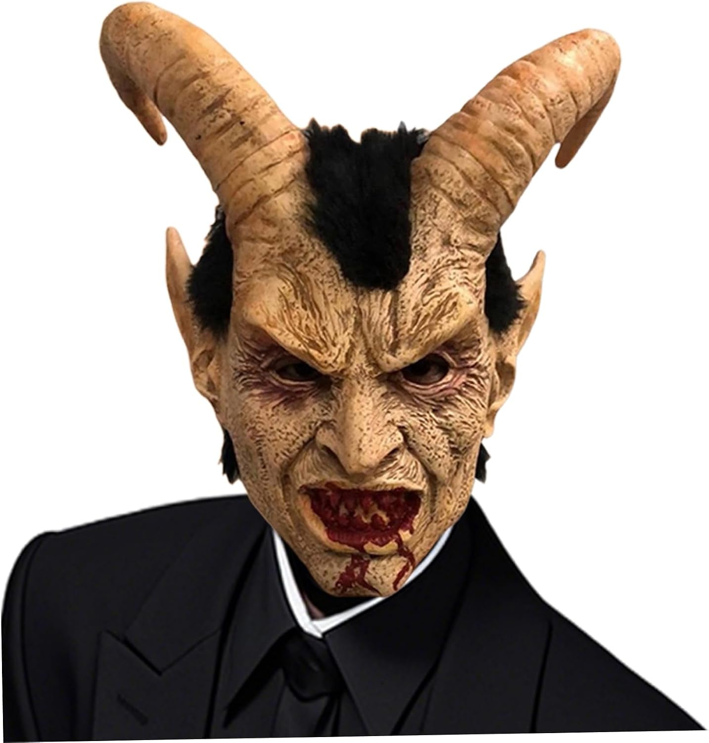 Realistic Animal Skull Demon Mask, Full Face Scary Mask with Hair Details for Halloween Decor