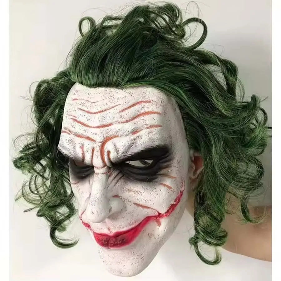 Halloween Latex Clown Mask Bat Knight Cosplay Horror Scary Joker Masks with Green Hair Wig Party Roleplay Cosplay Costume Props