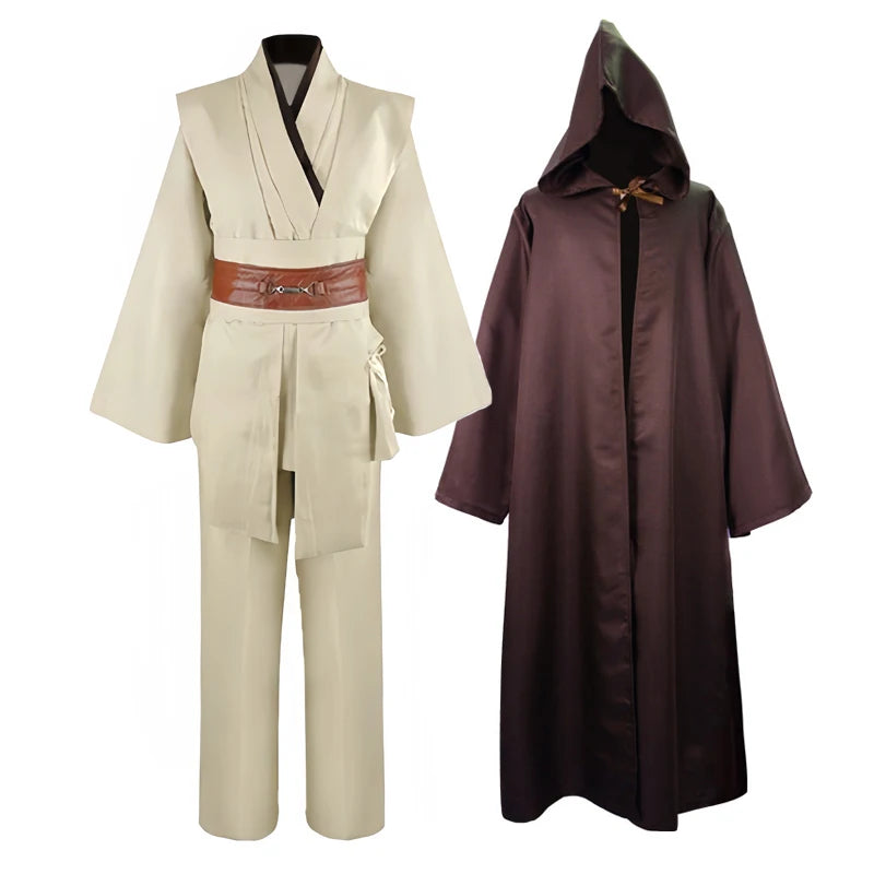 Obi Wan Kenobi Men'S Costume Robe Adult Male Jedi Knight Tunic Costume Hooded Uniform Full Set Halloween Cosplay Cloak