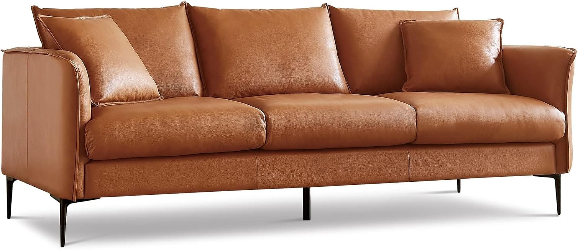 Valencia 3 Seater Leather Sofa, Genuine Leather Contemporary Couch with 2 Pillows, Living Room Furniture Easy to Clean - Jasper