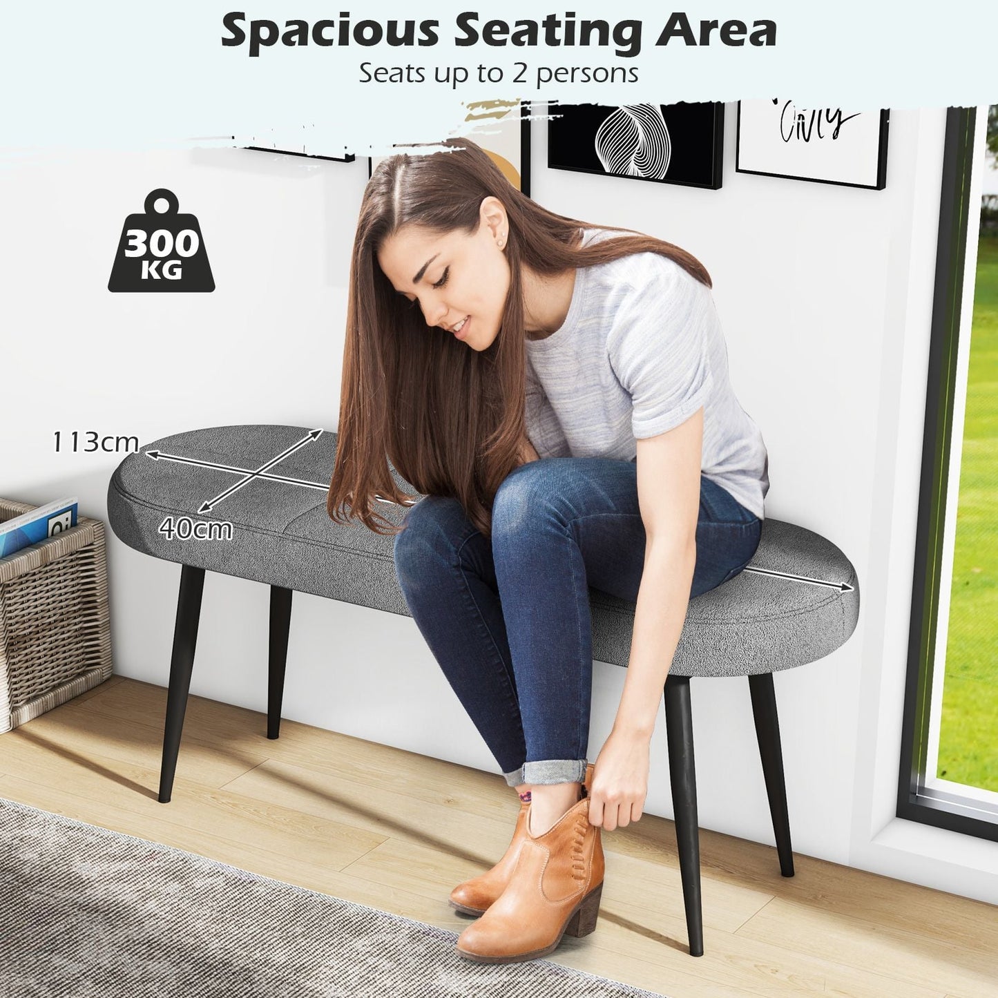 113 Cm Ottoman Bench with Sponge Padded Cushion for Entryway Living Room Foyer