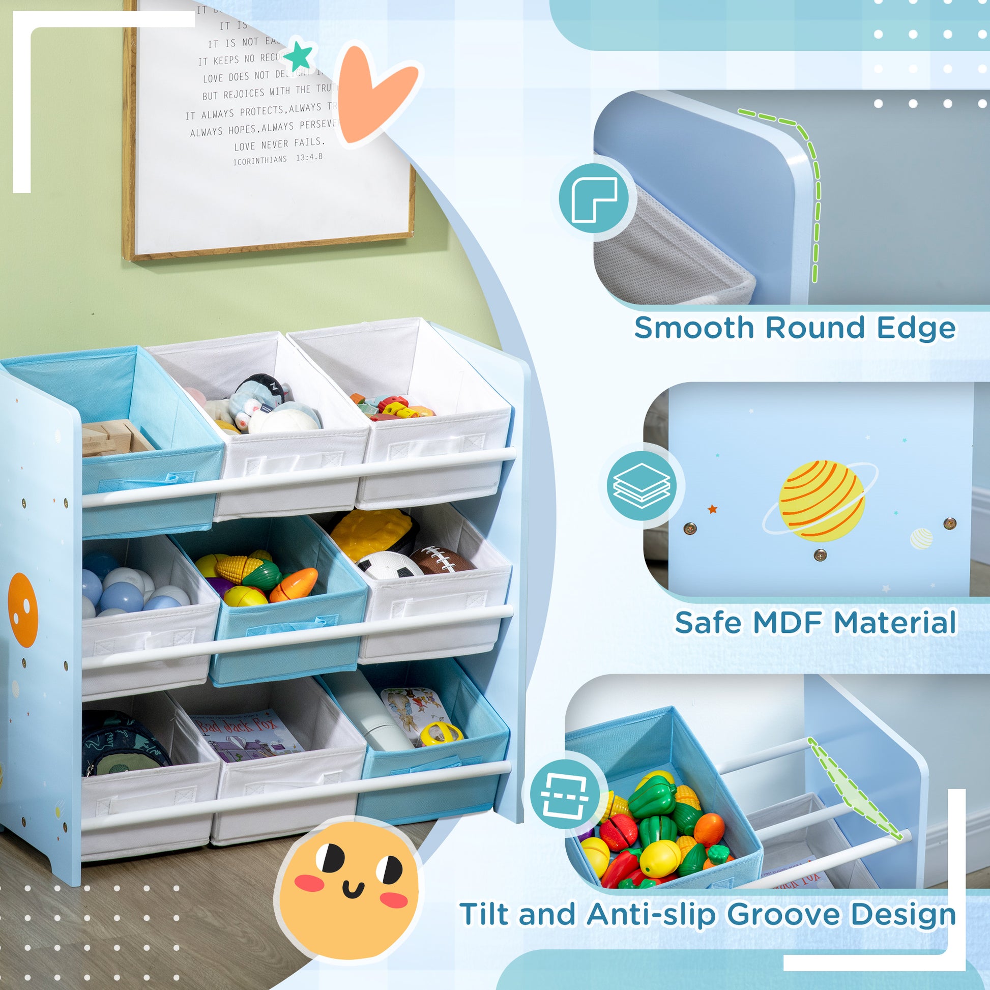 Kids Storage Unit W/ Nine Removable Baskets, for Nursery, Playroom