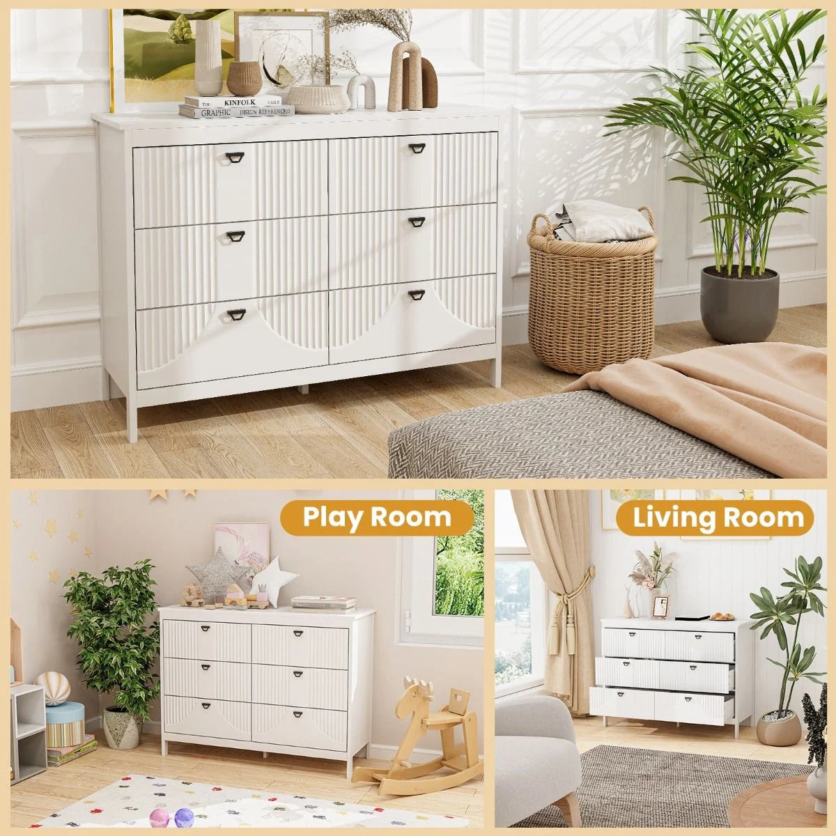 6-Drawer Wooden Chest of Drawers with Handles
