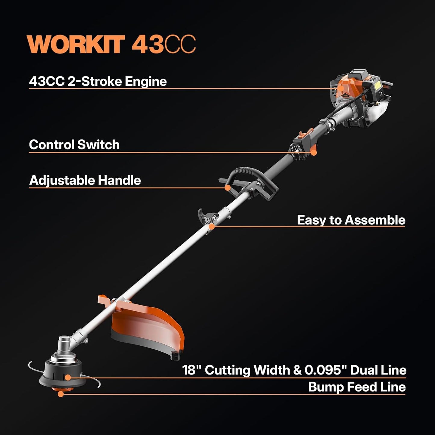 5-In-1 Petrol Garden Multi-Tool, 52Cc 2-Stroke Gas Grass Trimmer 18", Hedge Trimmer, Chainsaw & Extension Pole – Easy Start System, Quick Attachment Change, Adjustable Harness Included